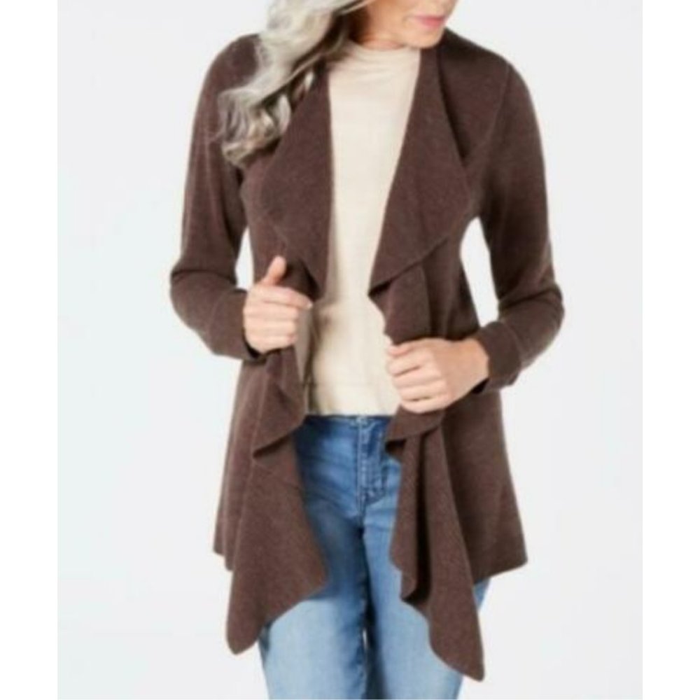 NWT Karen Scott Petite Luxsoft Ruffled Cardigan Sweater, Size PL, #559H